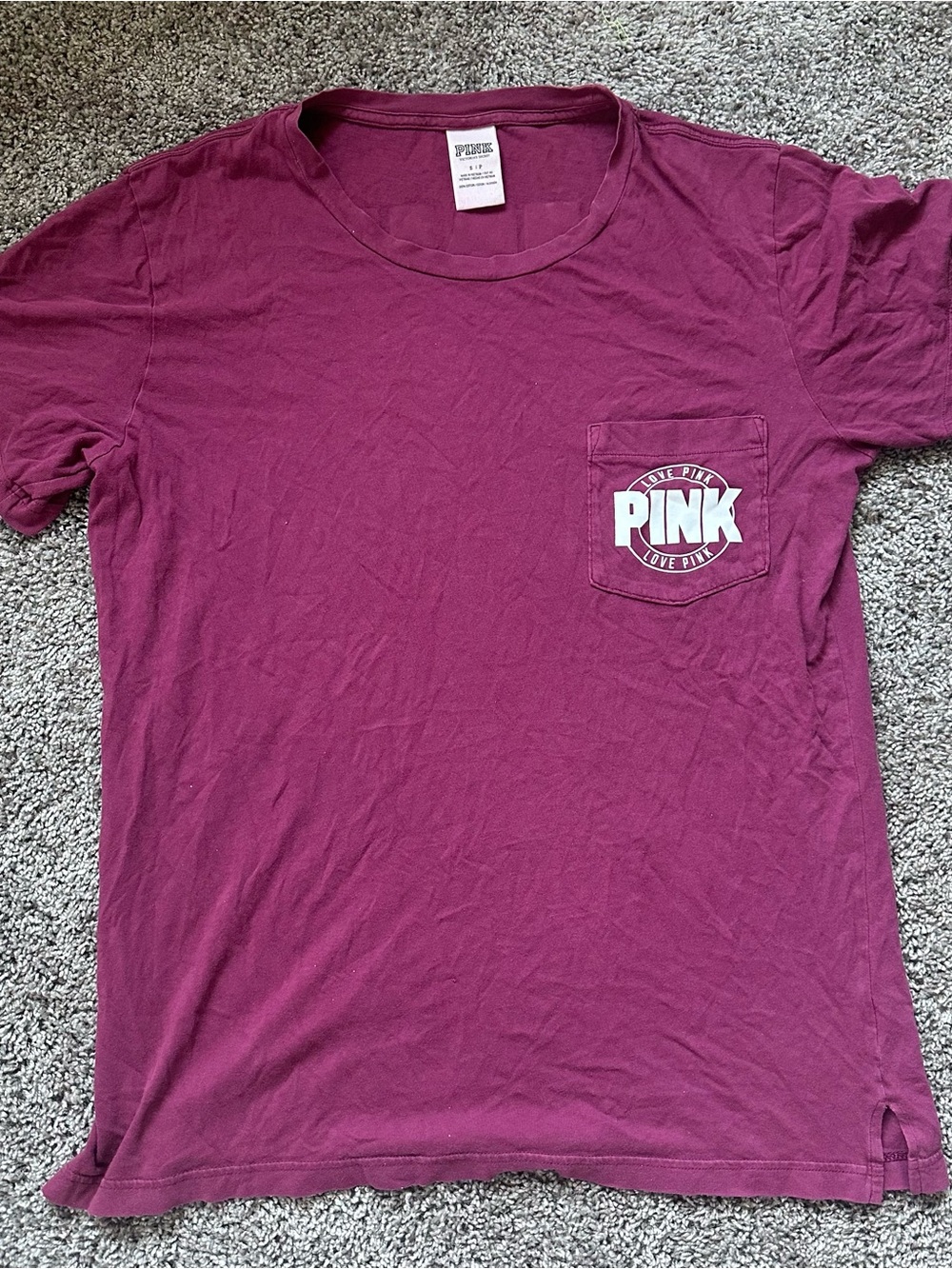 PINK Victoria's Secret Berry Short Sleeve Pocket Tee with White Logo